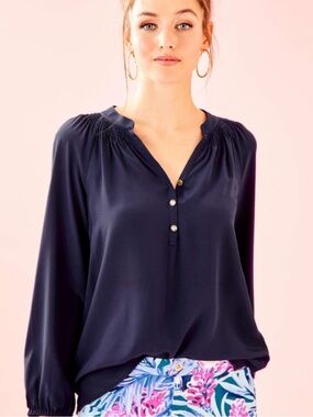 Lilly Pulitzer Navy Blue Button Long Sleeve Top